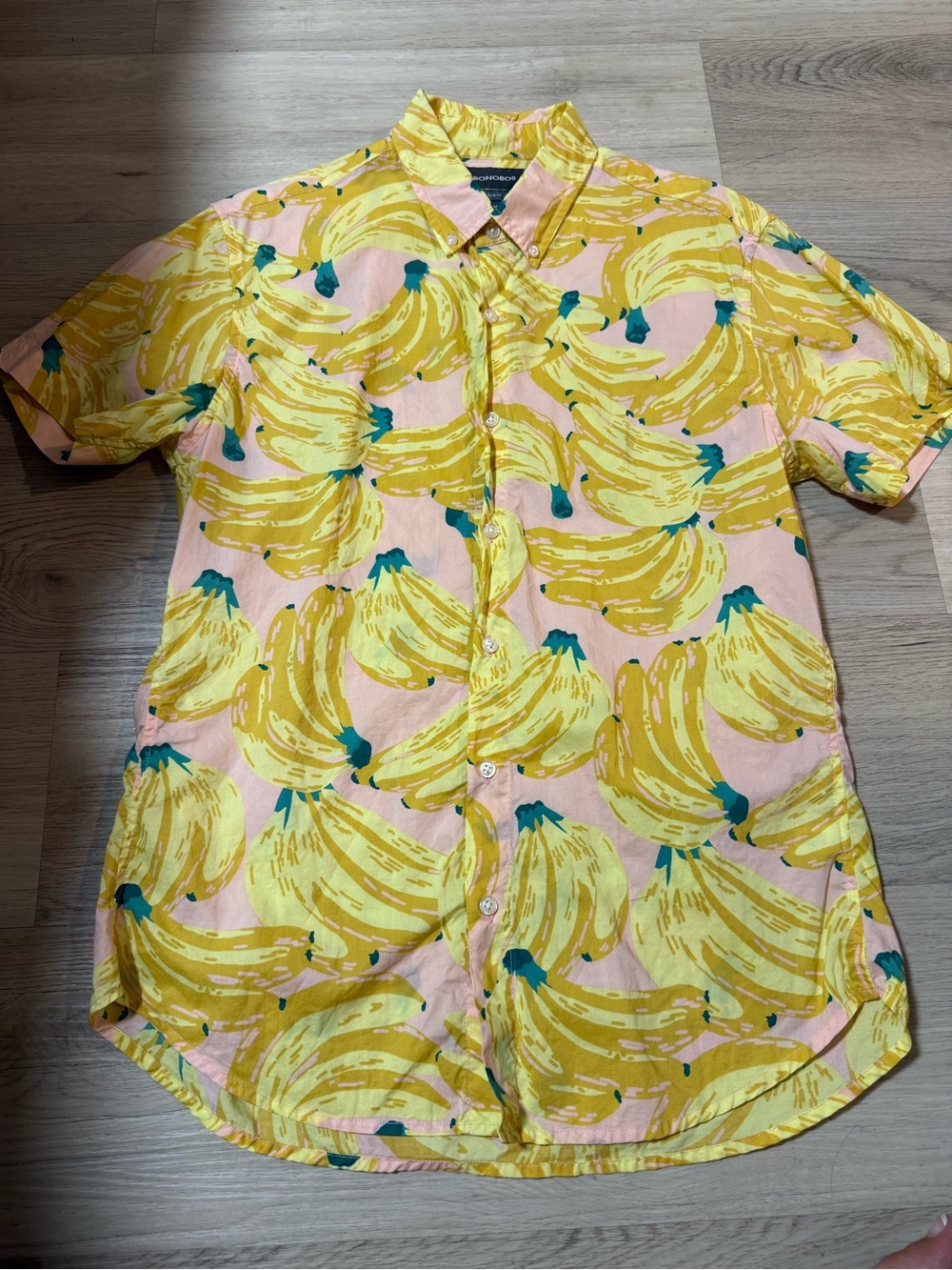 Bonobos Tailored Slim Fit Bananas Print Shirt Mens Sz Medium Yellow Short Sleeve